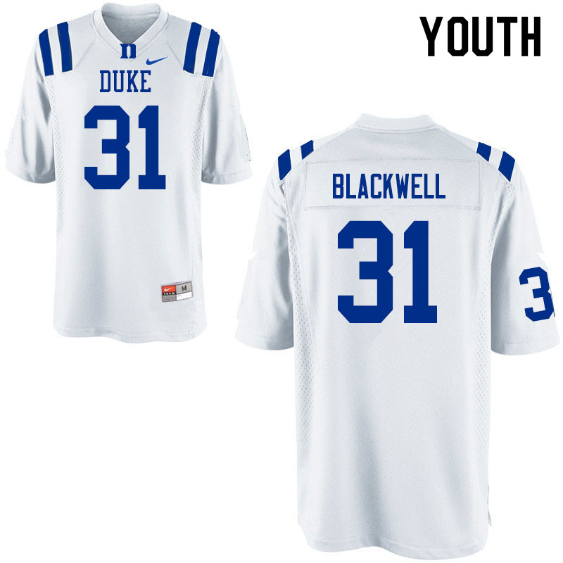 Youth #31 Josh Blackwell Duke Blue Devils College Football Jerseys Sale-White - Click Image to Close